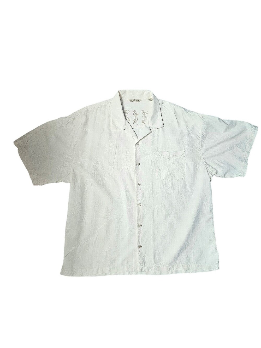 TOMMY BAHAMA Ivory Tone-on-Tone Palm Weave Silk Camp Hula Shirt | XXL